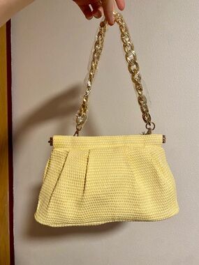a new day Yellow Woven Shoulder Bag with Gold Chain Strap